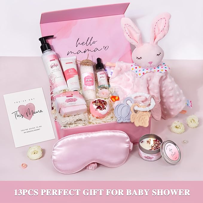 New Mom Gifts for Women, 13 New Mom Care Package After Baby, Postpartum Gifts Basket Essentials, Baby Shower Gifts for Expecting Mommy To Be, Newborn Baby Gift Set with Spa Gifts for Women