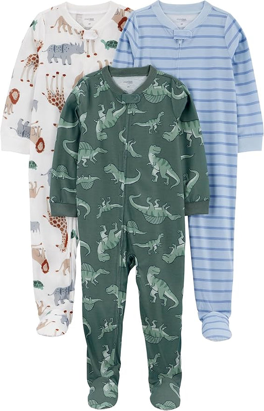 Simple Joys by Carter's Toddlers and Baby Boys' Loose-Fit Flame Resistant Fleece Footed Pajamas, Pack of 3