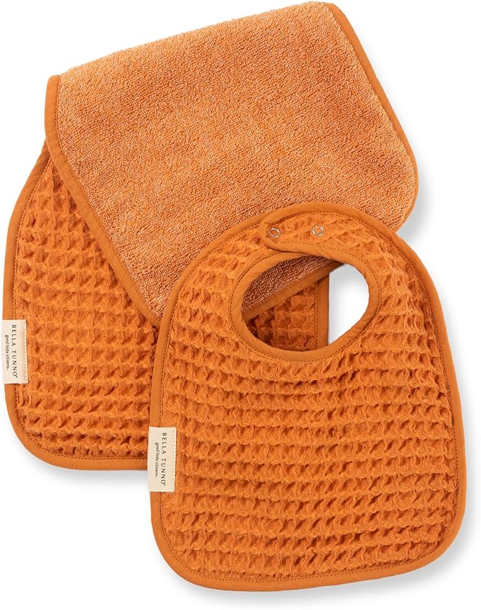 Bella Tunno Baby Bibs and Burp Cloths Set – Reversible Drool Bibs and Soft Absorbent Newborn Burp Cloths, OEKO-TEX Certified (Pumpkin)