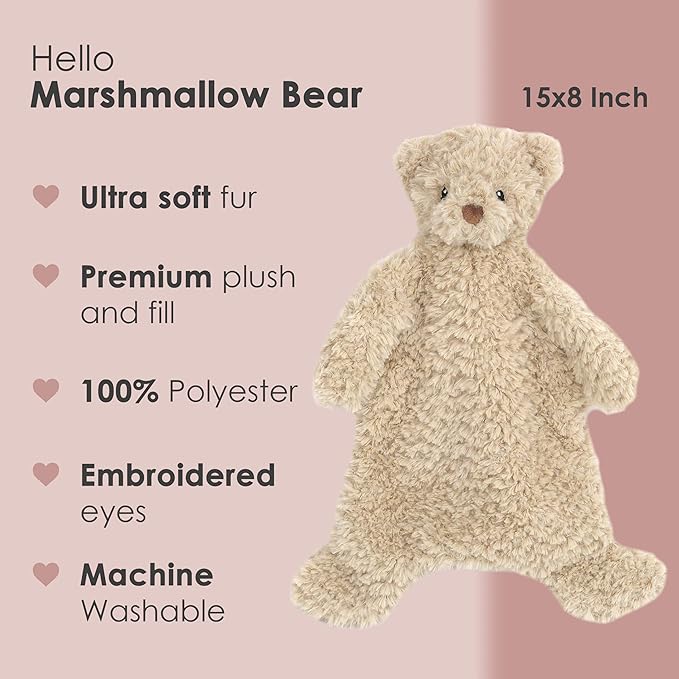 MON AMI Marshmallow Bear Plush Lovey for Babies – 15”, Security Blanket for Newborns, Baby Snuggle Toy