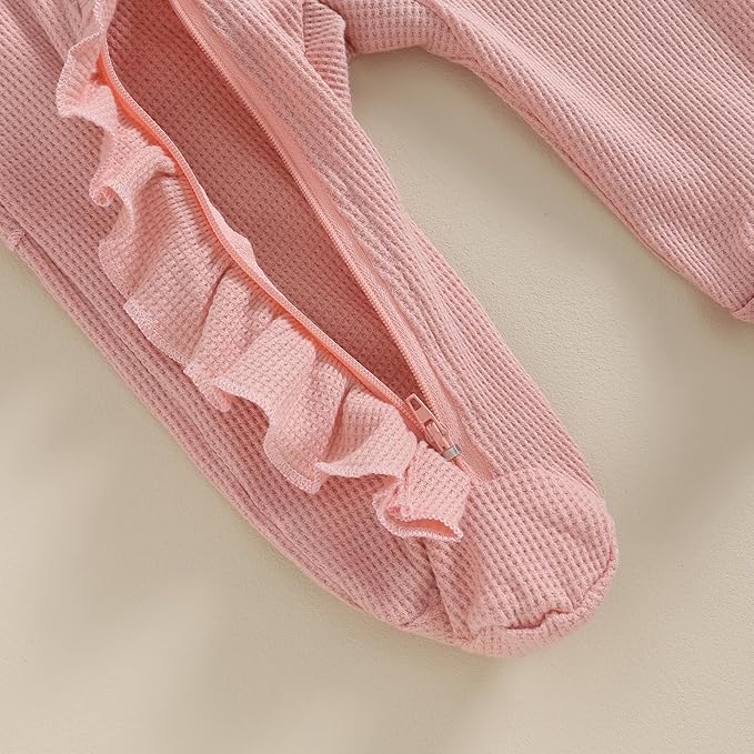 Newborn Girl Clothes Baby Girl Coming Home Outfit Zipper One-piece Outfits Ruffle Footie Bodysuit Jumpsuit Headband