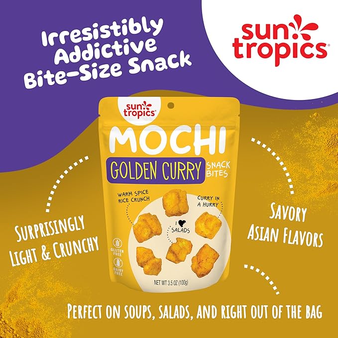 Sun Tropics Mochi Snack Bites, Variety Pack- 3.5 oz (6 Pack) - Crunchy Mochi Snacks - Gluten Free & Dairy Free, No MSG - Asian Rice Snacks