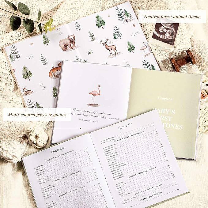 Lanpn Baby Memory Book - Linen Baby Book Memories Keepsake - The Story of You - Newborn Baby First 5 Year Journal Scrapbook Photo Book Milestone Album for Boy Girl New Parents (Beige, 154 Pages)
