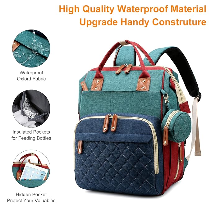 Diaper Bag with Changing Station, Waterproof Baby Bags for Boys & Girls, USB Charging Port for Parents, Must-Have Baby Essentials & Lovely Baby Shower Gifts, RGB
