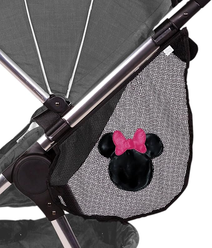 J.L. Childress Disney Baby Side Sling Stroller Cargo Net - Stroller Organizer Attachment for Storage, Mesh Bag for Baby Accessories, Universal Fit - Minnie Mouse
