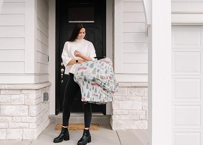 Baby Car Seat Cover Canopy and Nursing Cover Multi-Use Stretchy 5 in 1 Gift "Kringle" by Copper Pearl