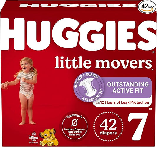 Huggies Size 7 Diapers, Little Movers Baby Diapers, Size 7 (41+ lbs), 42 Count, Packaging May Vary