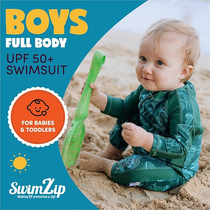 SwimZip Boys' Long-Sleeve UPF 50+ Swimsuit for Baby, Toddler, & Little Boys