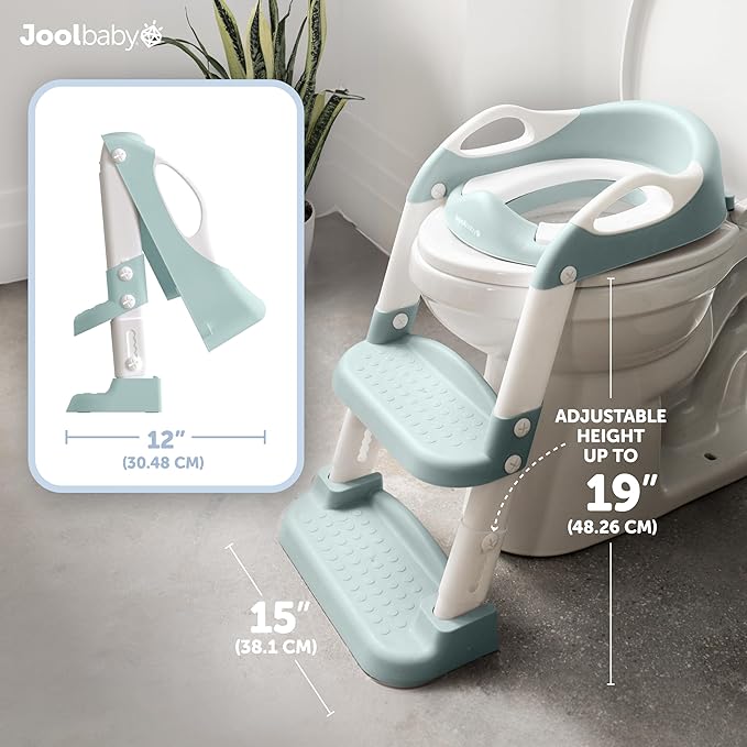Jool Baby Potty Training Seat with 2 Step Ladder for Toddlers - Splash Guard, Adjustable Height (Aqua)