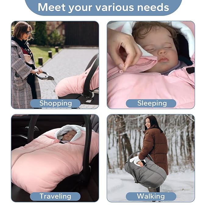 SERAPHY Car Seat Cover Baby Winter Carseat Cover for Babies, Universal Warm Infant Car Seat Canopy & Stroller Covers Accessories for Newborn Boy Girl Essentials, Pink