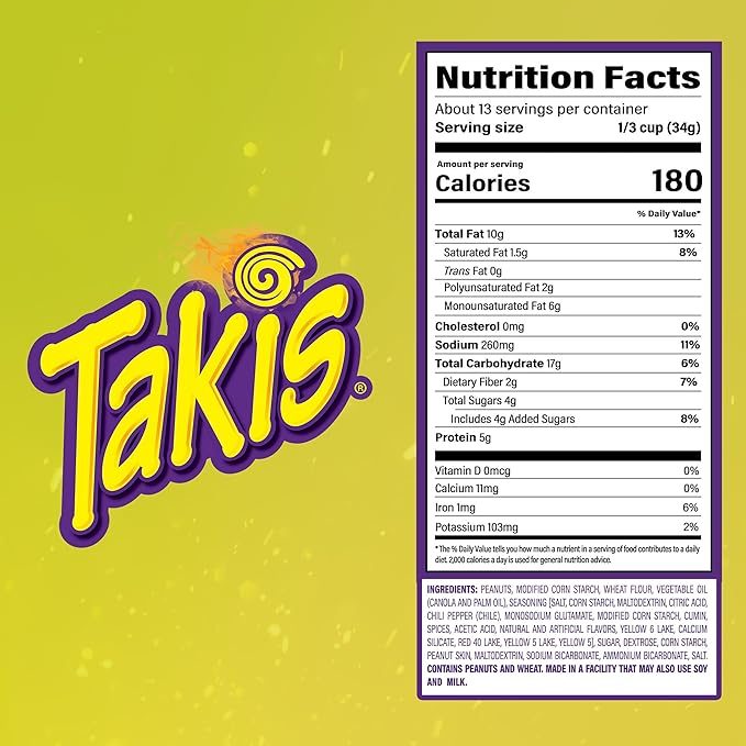 Takis Chile Limon Hot Nuts 15.02 oz Sharing Size Resealable Bag, Chili Pepper & Lime Flavored Mild Spicy Double-Crunch Peanuts