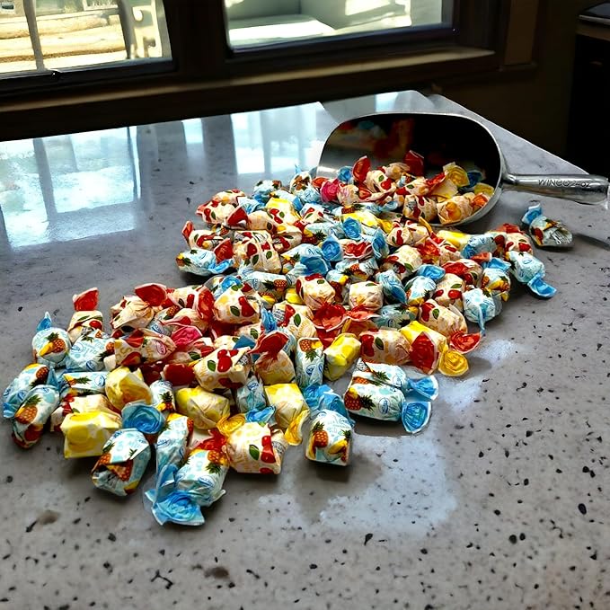 Fruit Filled Hard Candy, Delicious and Flavorful Gourmet Bon Bons Cherry, Orange, Strawberry, Pineapple, and Lemon 1.5 lbs Individually Wrapped for Freshness -Assorted Hard Candy With A Soft Chewy Center Delight-Approx 100 Pieces(24 oz)
