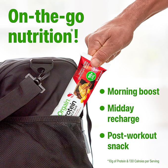 Orgain Organic Vegan Protein Bars, Peanut Butter Chocolate Chunk - 10g Plant Based Protein, Low Calorie Healthy Snacks, No Lactose or Soy Ingredients, Gluten Free, Non-GMO - 1.41 Oz (Pack of 12)