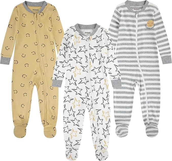 HUGGIES unisex-baby 3-pack Footed Coverall Pajamas