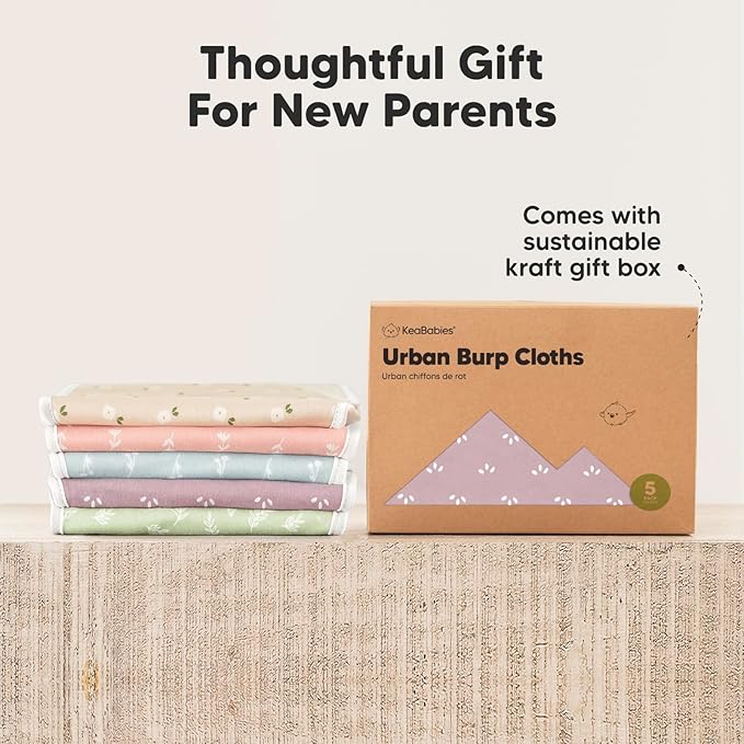 Organic Burp Cloths Baby Boy & Girl - 5-Pack Super Absorbent Cotton Burping Cloths for Babies, Soft & Plush Newborn Spit Up Rags, Infant Towels for Milk Spit Up, Unisex, Large 21" x 10" (Blooms)