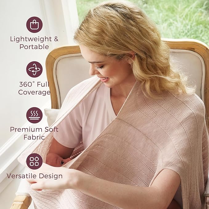 Momcozy Ultra-Light Nursing Cover for Breastfeeding, Soft Breathable Tencel™ Lyocell Fabric, Multi-Use Feeding Shawl, Newborn Essentials Must Haves(Shallow Brown, Plus)