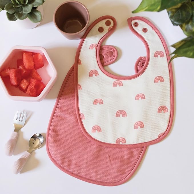 Tiny Twinkle 8 Pack Baby Food Bibs for Eating - Waterproof & Absorbent 6-12 Months Infant Bibs, OEKO-TEX Certified Drooling Bibs for Baby Led Weaning(Girl Print 8-Pack)