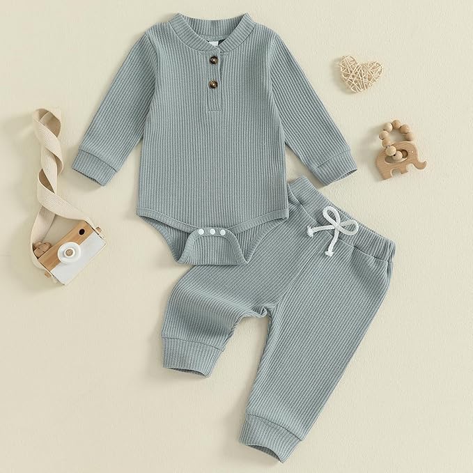CIYCUIT Newborn Baby Boy Clothes Ribbed Knit Long Sleeve Bodysuit Pants 2-Piece Fall Winter Outfits