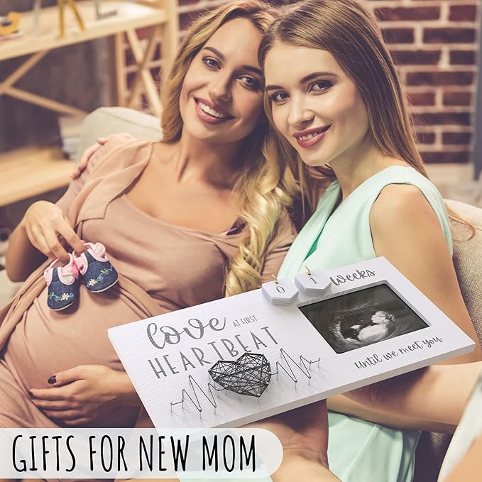 Baby Sonogram Picture Frame with Countdown Weeks - Standard 4"x3" Ultrasound Photo - Pregnancy Announcements Ideas - Gender Reveal Baby-Shower Gift - New Mom Expecting Parents to Be Keepsake Gifts