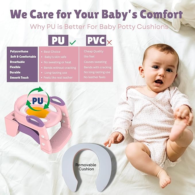 3-in-1 Toddler Potty Training Toilet with Ladder, Easy Assembly, Collapsible Potty Training Seat, Anti-slip Foldable Toddler Toilet Seat with Adjustable Step Stool For Kids Boys And Girls (Pink)