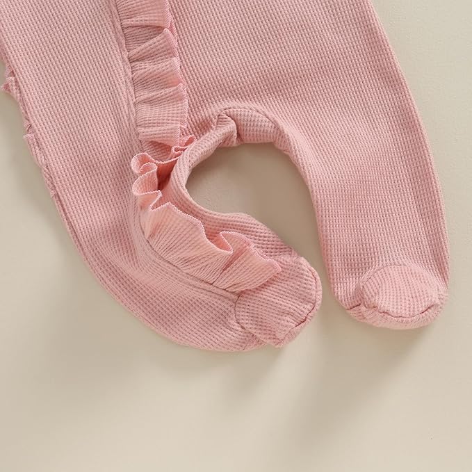 Newborn Girl Clothes Baby Girl Coming Home Outfit Zipper One-piece Outfits Ruffle Footie Bodysuit Jumpsuit Headband