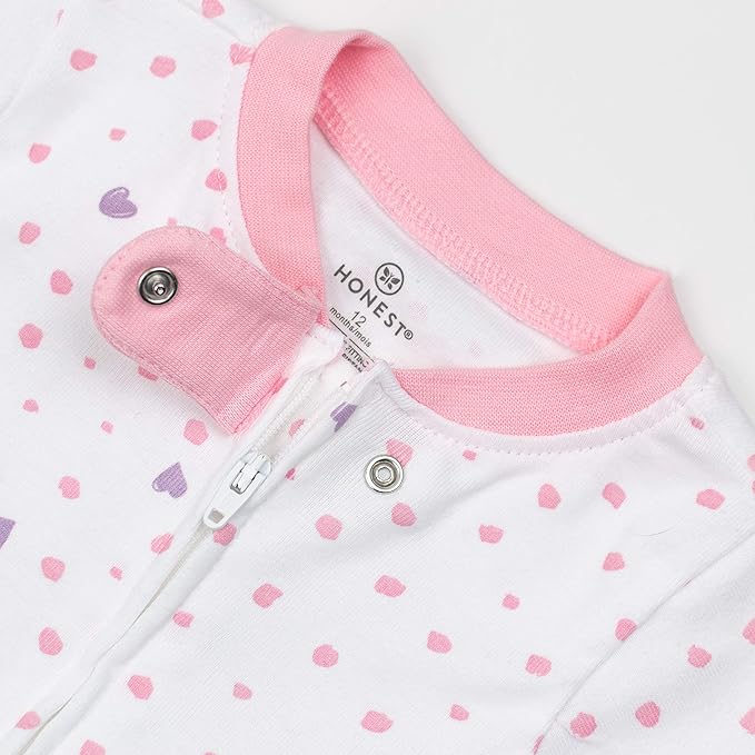 HonestBaby Non-Slip Footed Pajamas One-Piece Sleeper Zip-Front Pjs 100% Organic Cotton for Baby Girls