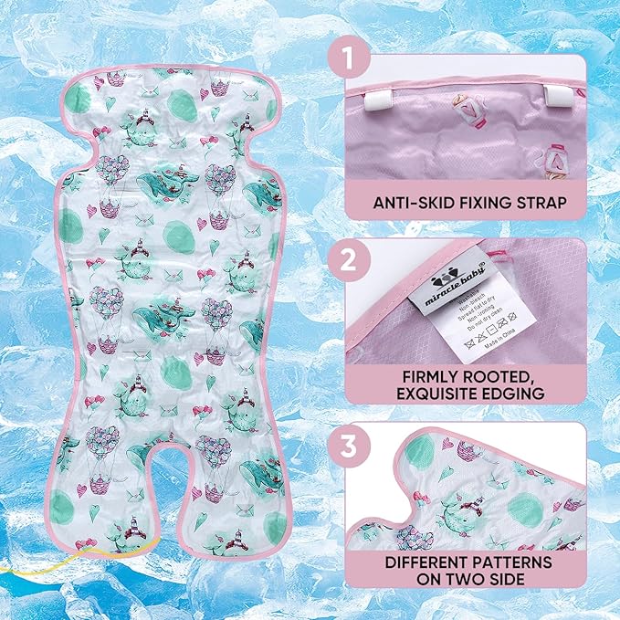 Miracle Baby Gel Car Seat Cooler Pad - Universal Double Sided Cooling Mat for Stroller, Infant Seat & Dining Chair | Summer Ice Cushion | Baby Safety Seat Liner | 1-Pack