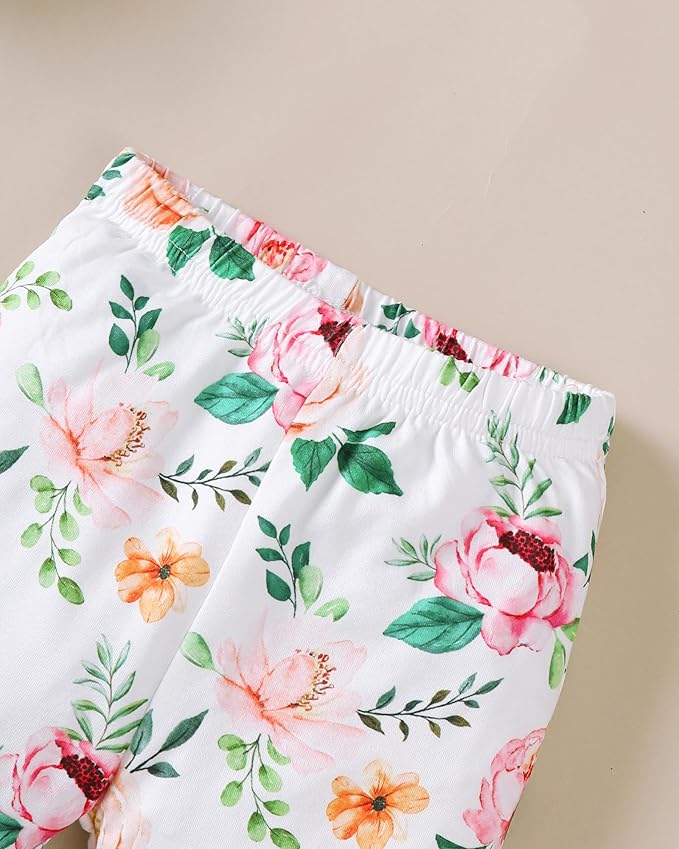 SUNNY PIGGY Newborn Baby Girl Clothes Infant Outfits Romper Floral Fall Outfit Bell Bottoms Pant Sets Hat Headband Flowerpant