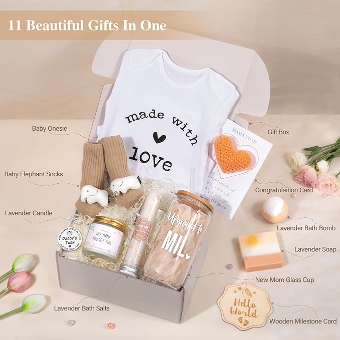 New Mom Gifts for Women, Pregnancy Gifts for New Parents Expecting Mom, New Mom Care Package After Baby, Gender Reveal Gifts, Baby Shower Gifts for Mom to Be, Pregnancy Basket for First Time Moms