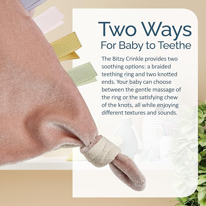 Itzy Ritzy - Bitzy Crinkle Sensory Toy Bunny with Crinkle Sound for Babies & Toddlers - Features Soft Braided Teething Ring & Textured Ribbons, Designed for Ages 0 Months and Up, Bunny