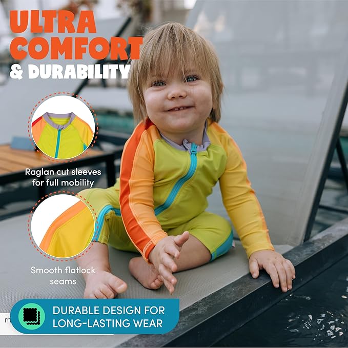 SwimZip Boys' Long-Sleeve UPF 50+ Swimsuit for Baby, Toddler, & Little Boys