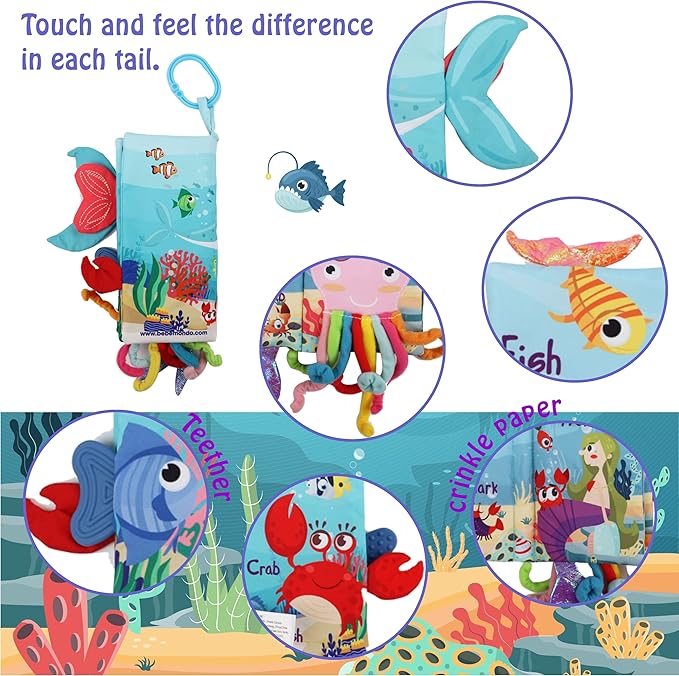 Fish Baby Books 0-6 Months, Newborn Infant Tummy Time Toy High Contrast Sensory Baby Toys 6 to 12 Months Touch Feel Crinkle Books Easter Gifts for Boy Girl 0-3, Shower Gift, Shark