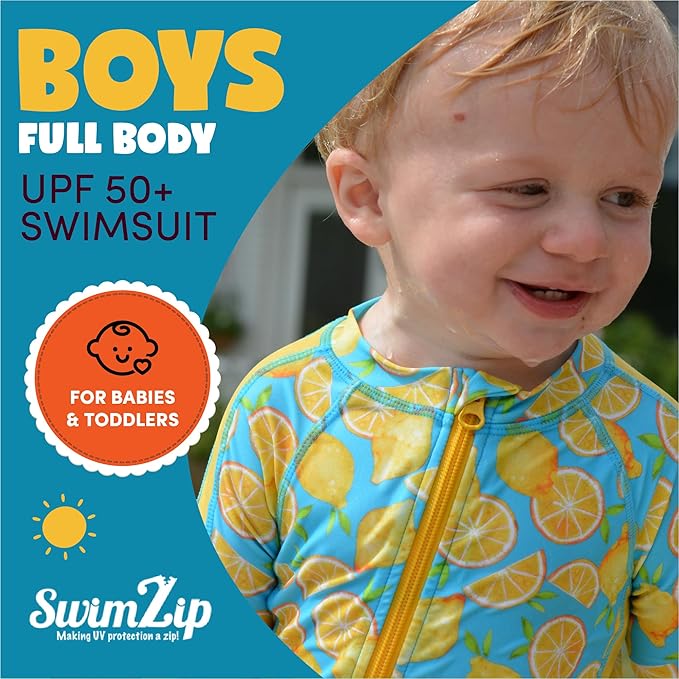 SwimZip Boys' Long-Sleeve UPF 50+ Swimsuit for Baby, Toddler, & Little Boys
