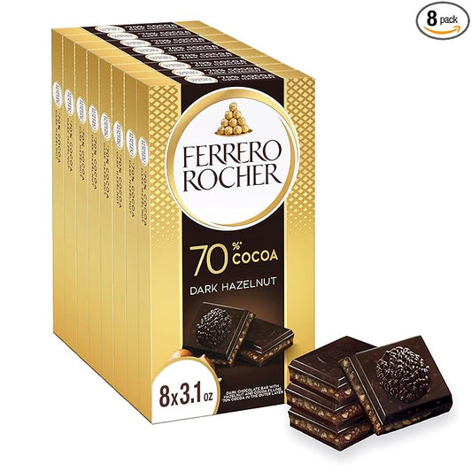 Ferrero Rocher Premium Chocolate Bars, 8 Pack, Dark Chocolate Hazelnut, 3.1 oz Each