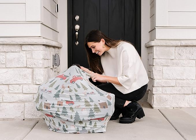 Baby Car Seat Cover Canopy and Nursing Cover Multi-Use Stretchy 5 in 1 Gift "Kringle" by Copper Pearl