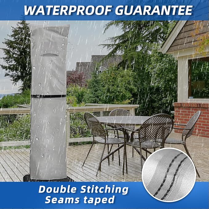 Patio Umbrella Parasol Cover with Air Vent,600D Waterproof Cantilever Umbrella Covers,Anti-UV Umbrella Covers with Telescopic Support Pole (3-Grey, Cantilever 9'-13')