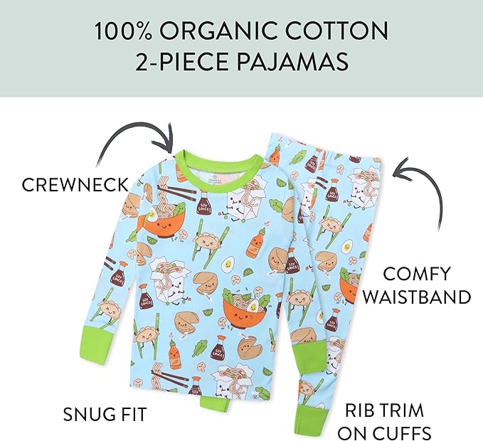 HonestBaby 2-Piece Pajamas Sleepwear Pjs 100% Organic Cotton for Baby, Toddler, Kids, Boy