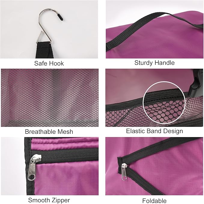 TABITORA Travel Portable Hanging Shelves Closet Organizer Packing Luggage Storage with Multifunctional and Foldable Invisible Compartment,Lightweight, for Suitcase, RV,Closet…Purple,XL
