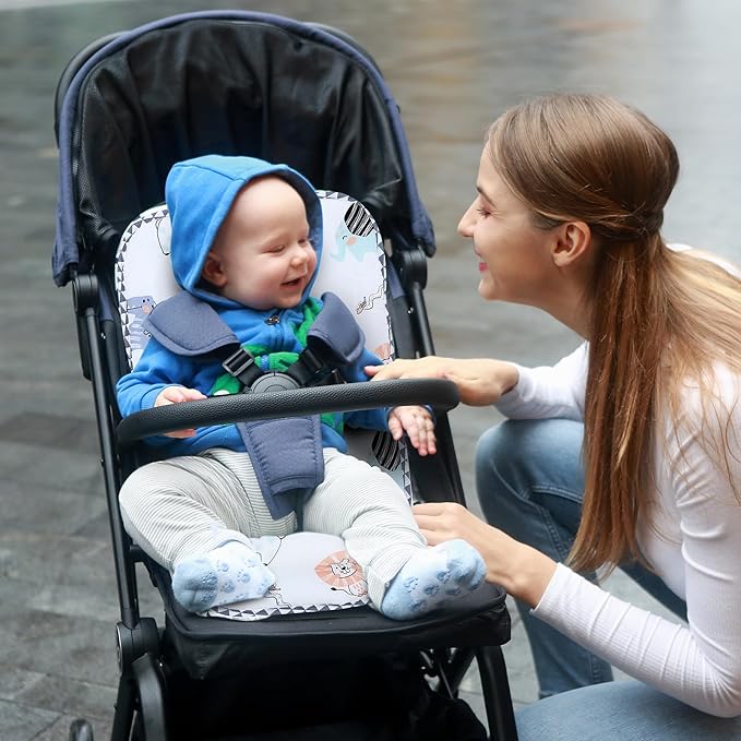 Baby Stroller Cushion,Infant Car Seat Insert-Reversible Universal Breathable and Soft Newborn Stroller Mat,100% Cotton Cover Toddler Seat Pad Liner-34x78cm,1 Pack(Lion Dinosaur)