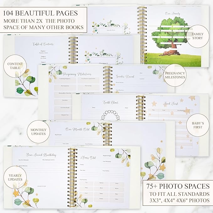 Modern Baby Memory Book Gender Neutral with Ample Photo Space, First 5 Year Journal Baby Book Keepsake with Spacious Pregnancy Section, Scrapbook Baby Photo Albums, Ideal for Baby Shower Gifts