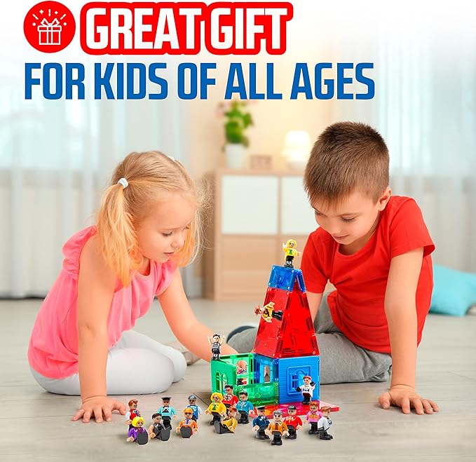 Playmags Magnetic Figures Community Set of 15 Pieces - Play People Perfect for Magnetic Tiles Building Blocks - STEM Learning Toys Children – Magnet Tiles Expansion Accessories Pack (Styles May Vary)