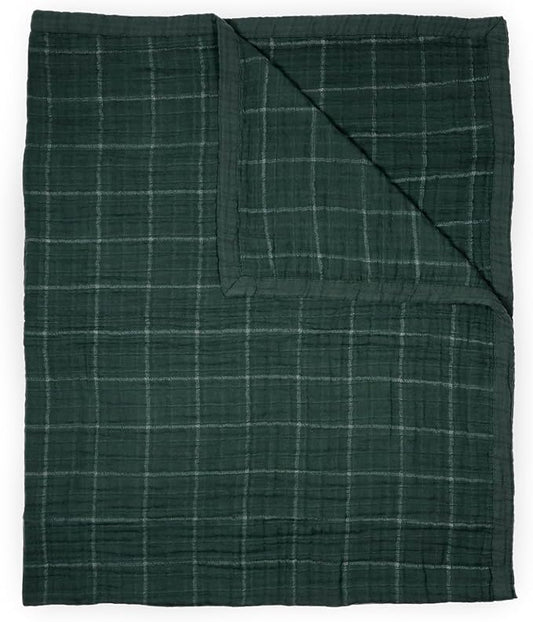 Little Unicorn Premium Quilted Throw | Super Soft, Multi-Layered Muslin XL Blanket| Great for Kids & Families (Evergreen Plaid)