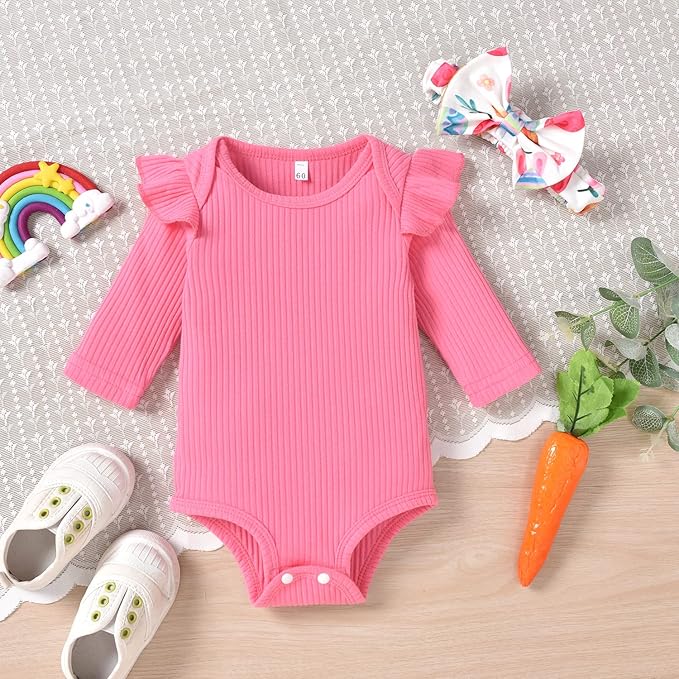 Aalizzwell Preemie Newborn Infant Baby Girls Clothes Ribbed Romper Bodysuit Pants Set Fall Winter Outfits