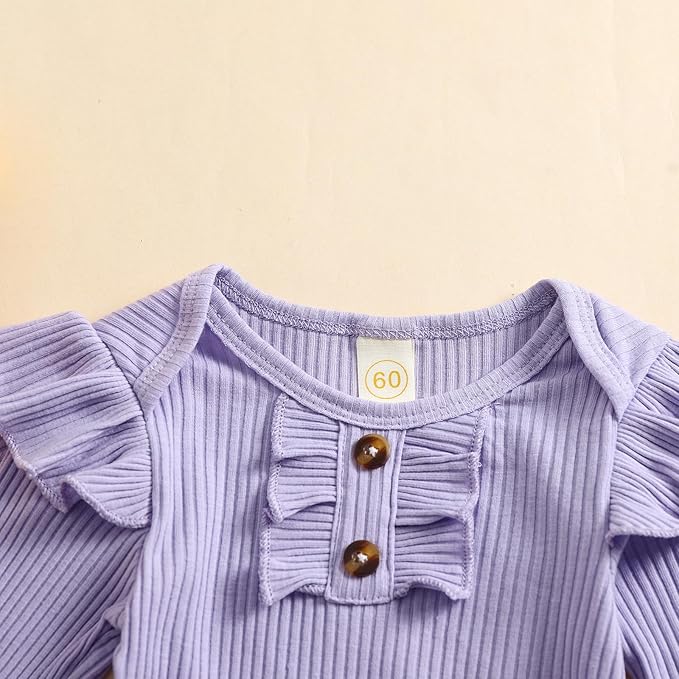 Baby Girls Clothes Ribbed Romper Bodysuit Pants Headband Set Fall Winter Outfits