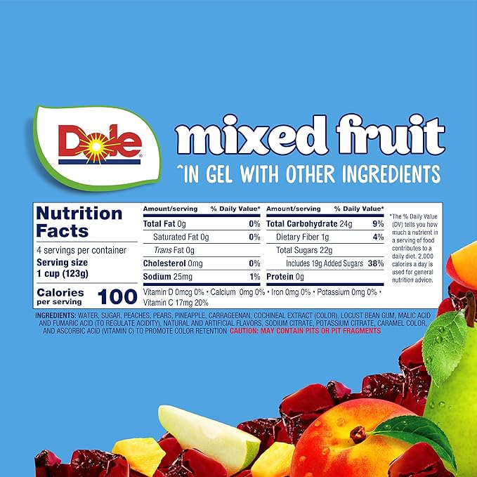 Dole Fruit Bowls Mixed Fruit in Black Cherry Flavored Gel, Back To School, Gluten Free Healthy Snack, 4.3 oz, 24 Total Cups