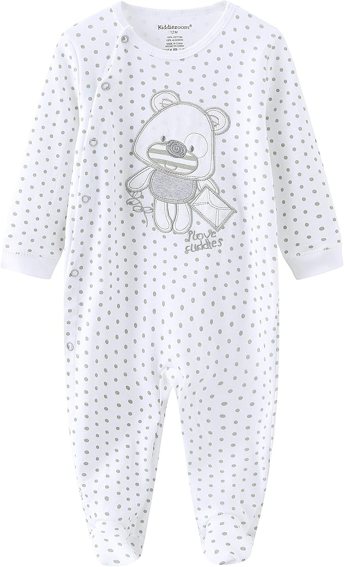 Kiddiezoom Baby and Toddler Boys'Snug Fit Footed One-Piece Romper Jumpsuit Cotton Cotton Footed Outfit White