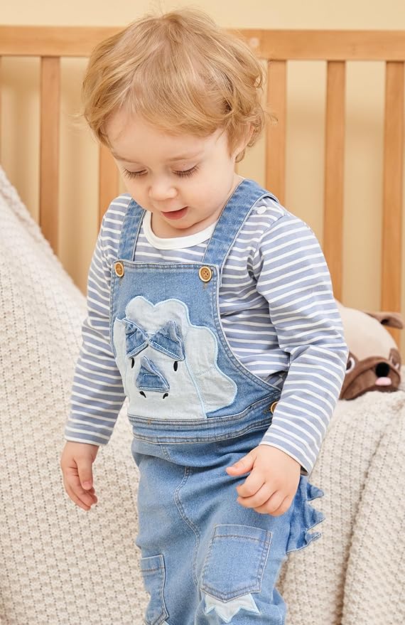 Cute Baby Boy Clothes Suit Toddler Boys' Striped long Sleeve T-Shirt+Denim Overalls Jumpsuit Pants Outfits Sets