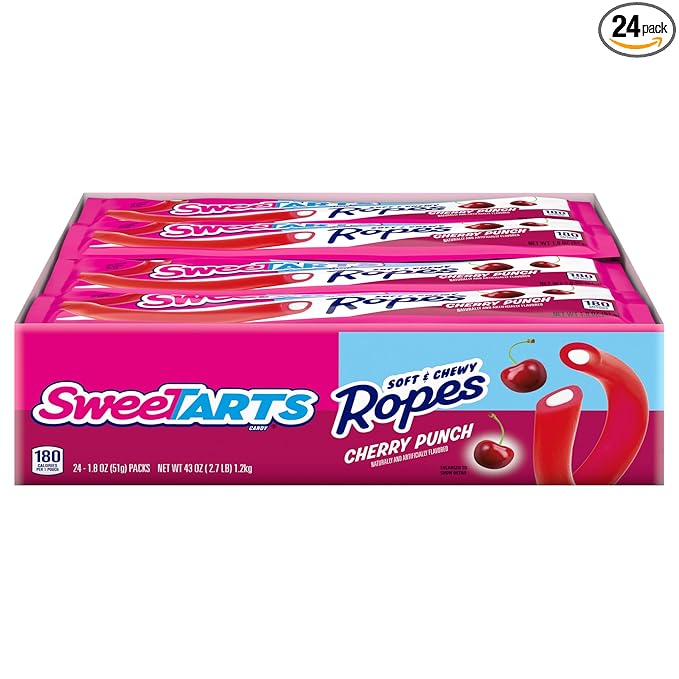 SweeTARTS Soft and Chewy Ropes, Cherry Punch Flavor, 1.8 Ounce Pouches (Pack of 24)