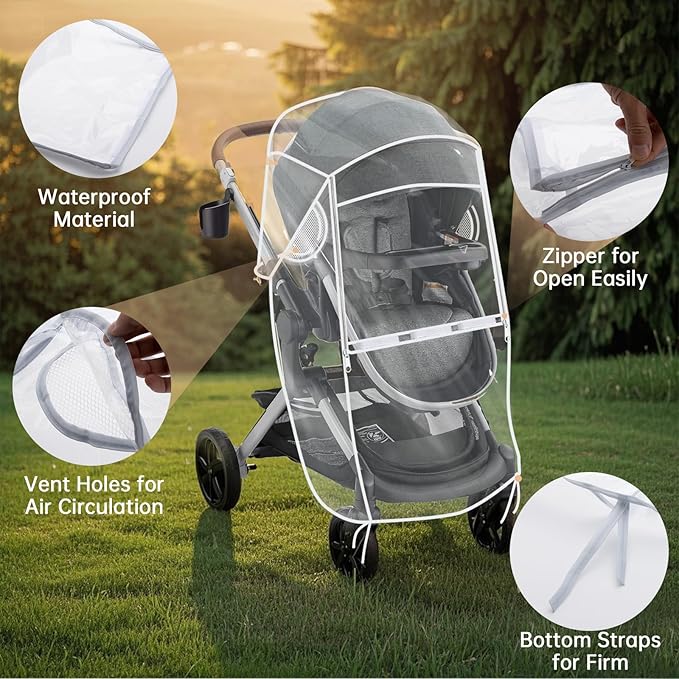 Stroller Rain Cover Compatible with Graco - Waterproof Stroller Rain Cover, Windproof Travel Weather Shield, Durable Protect from Dust and Snow with Breathable, Travel Strollers Accessories