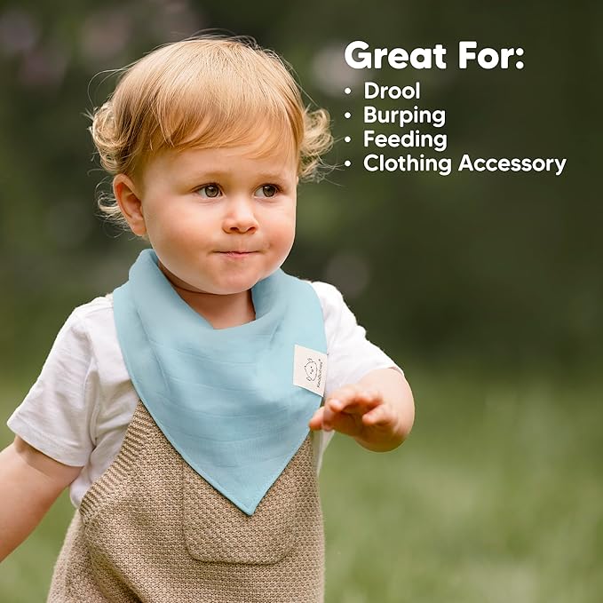 8-Pack Muslin Baby Bibs for Boys, Girls - Muslin Bandana Drool Bibs for Baby Girl & Boy, Drooling Newborn, Teething Toddler, Infant 0-36 Months, 100% Cotton Extra Absorbent & Soft (Nimbus)